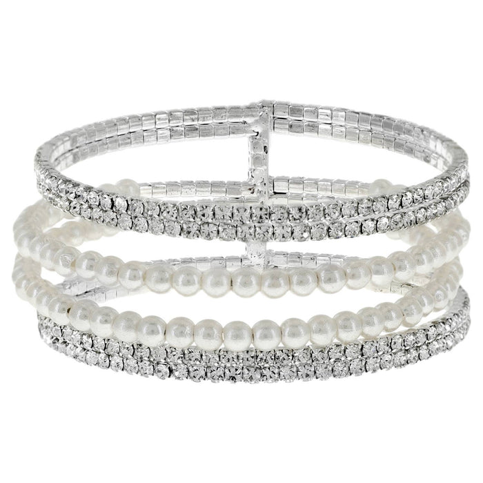 Rhinestone Pave & Pearls Multi Layer Bridal Cuff Bracelet