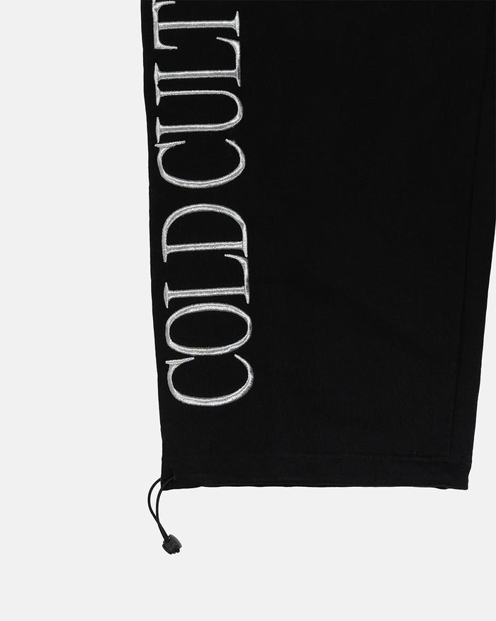RIDING CLUB SWEATPANTS BLACK - black embroidered sweatpants, detail close-up - Cold Culture