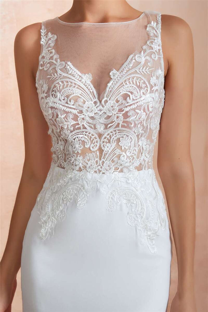 Sheer Lace Sleeveless Mermaid Long Wedding Dress
