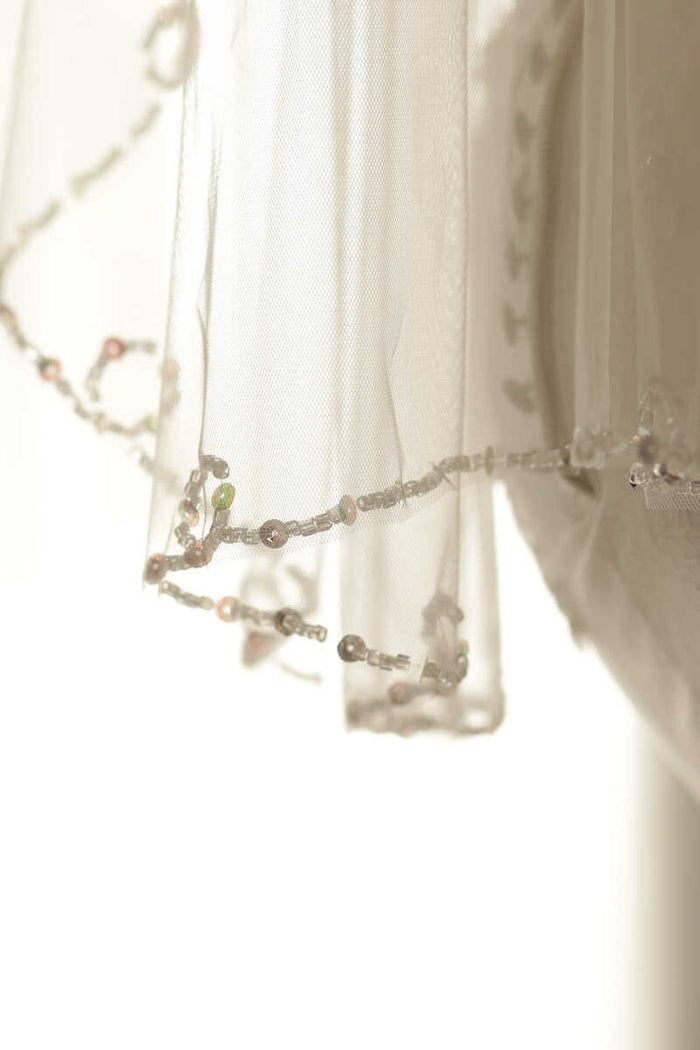 Simple White Mesh Beading Bridal Veil