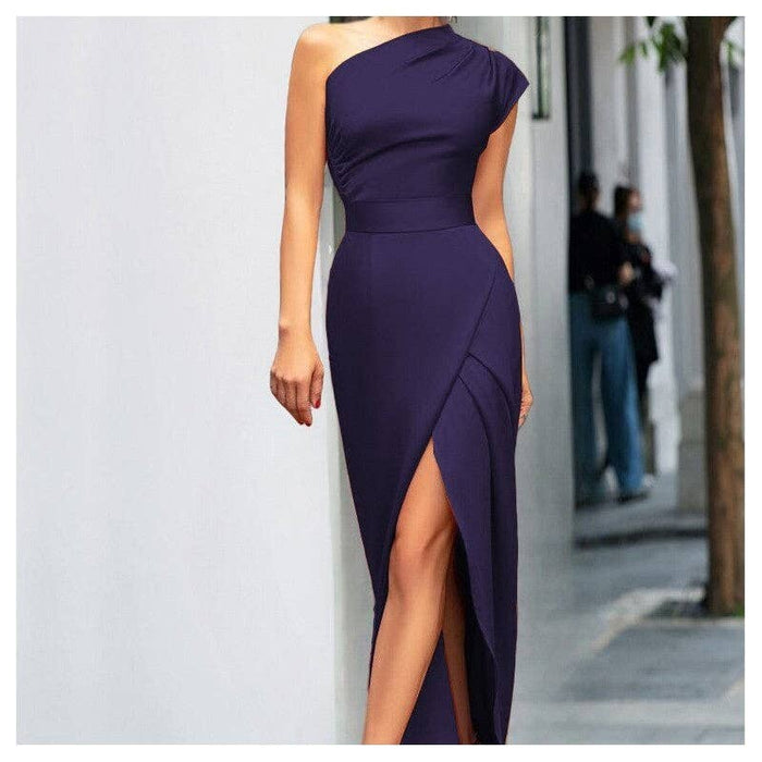 Single Shoulder High Slit Gown