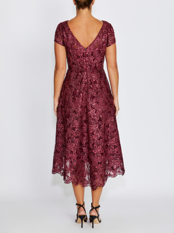 Stellar Wine Sequin Lace Dress