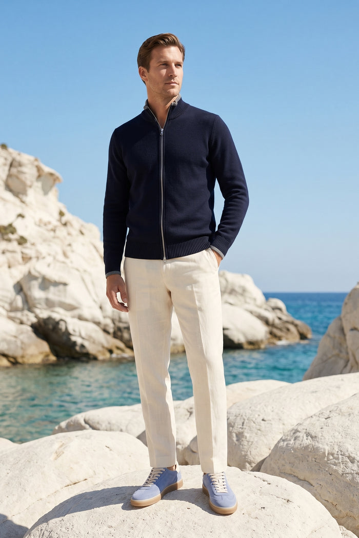 Terenzo Zip Cardigan Navy
