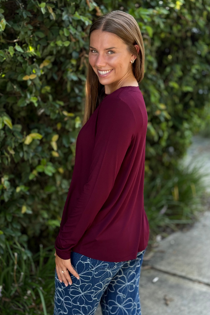 The Smooth Stretch Top in Dark Cherry