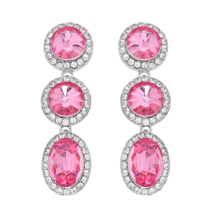 Triple Tier Circle & Oval Rhinestone w/ Halo Dangle Earrings
