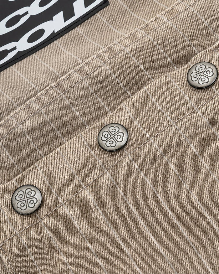 WASHED CASINO V1 PANTS BEIGE - beige pinstripe washed pants, detail close-up - Cold Culture