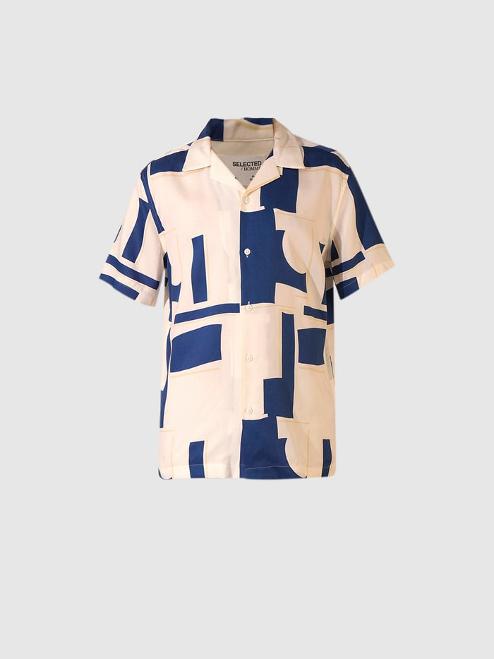 White Abstract Print Tencel Shirt
