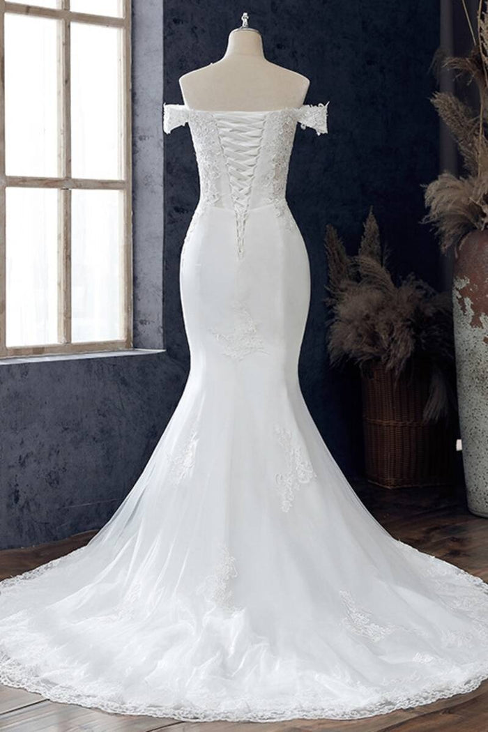 White Lace Off-the-Shoulder Mermaid Wedding Dress