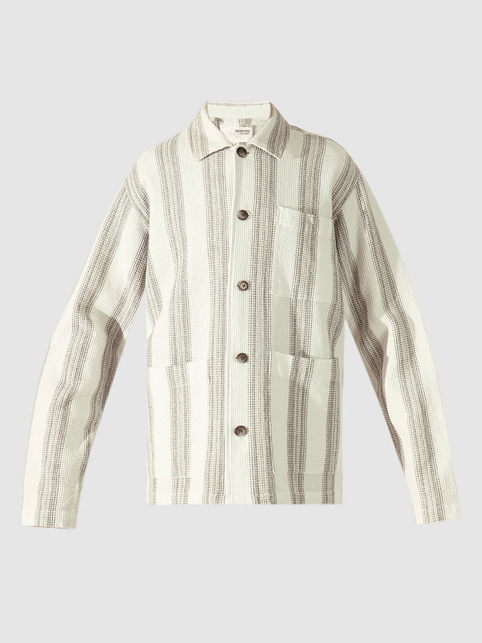 White Waffle Striped Overshirt