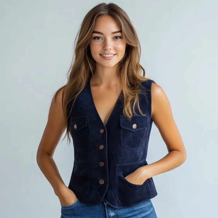 Winnie Waistcoat Blue - Nappa Suede