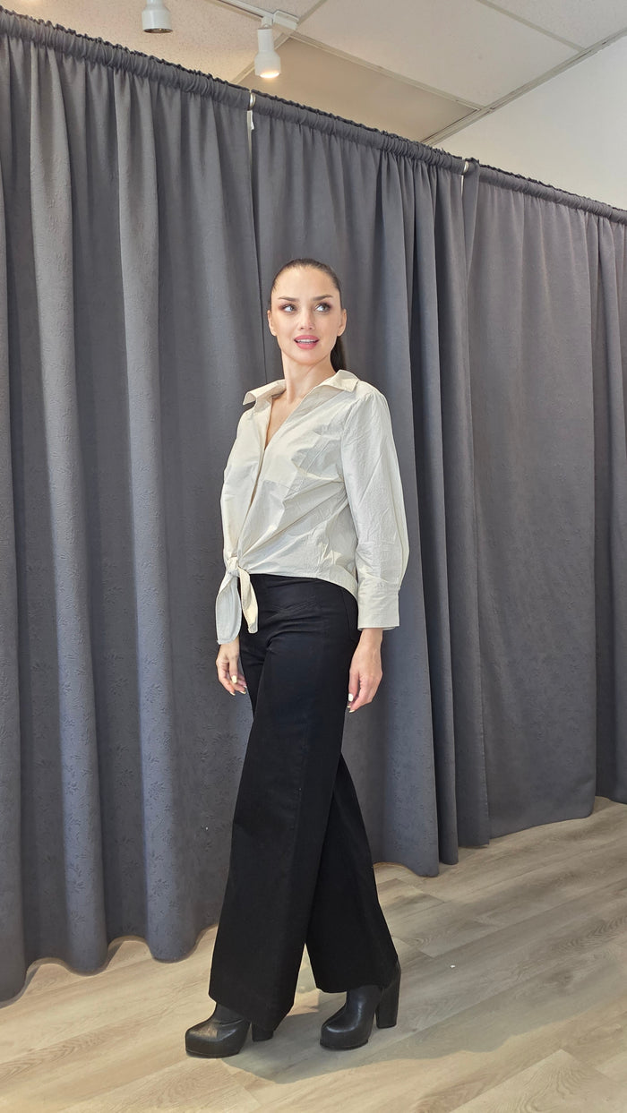 Women’s Peruvian Cotton Front Tie Button-Down Blouse – Black or Beige Shirts & Tops rn-image_picker_lib_temp_132d805a-85ab-4437-8507-99af4ef4c641