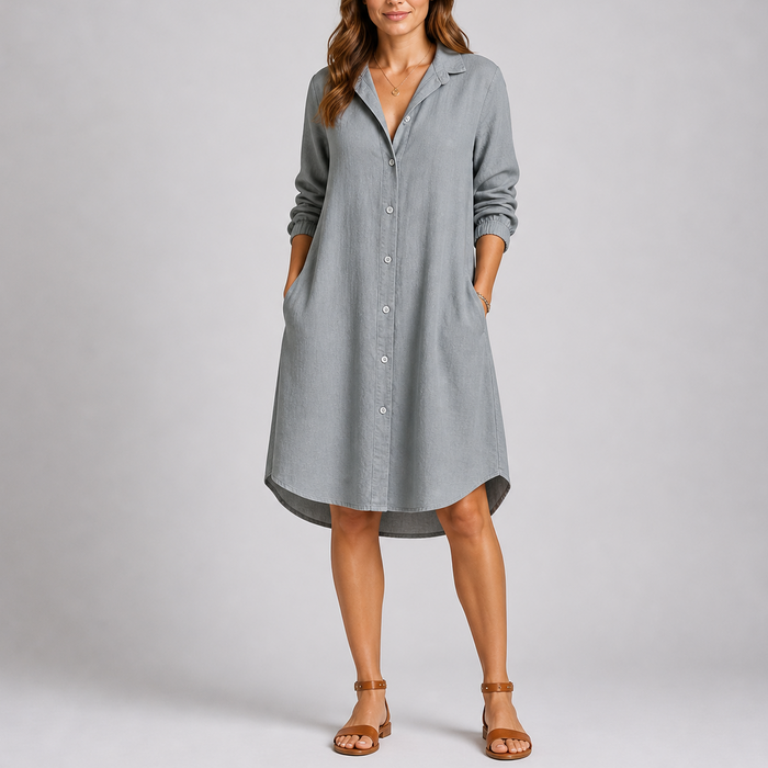 Women’s Summer Shirt Dress with Button Front and Relaxed Fit