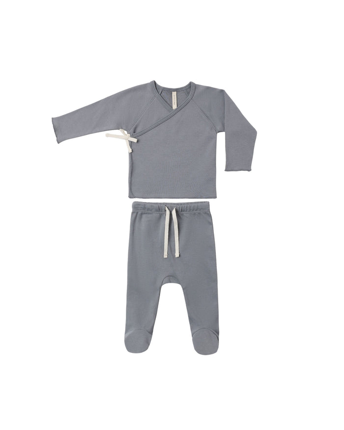 Wrap Top + Footed Pant Set ll Slate