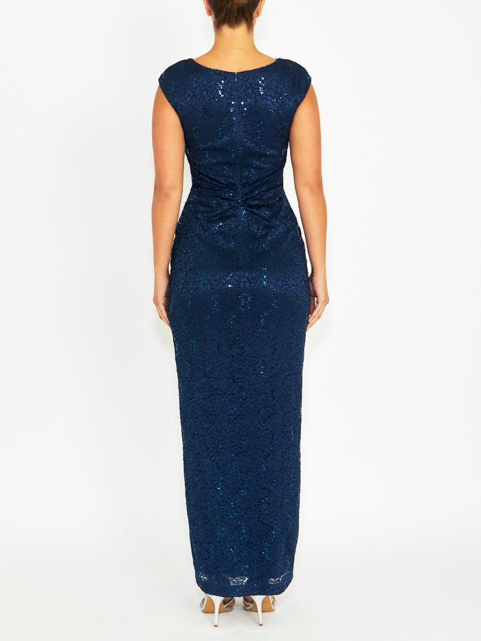 Yasmina Navy Lace Gown