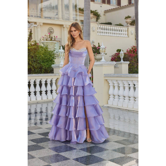 1 ORGANZA LAYERED GOWN WITH TIERED RUFFLE