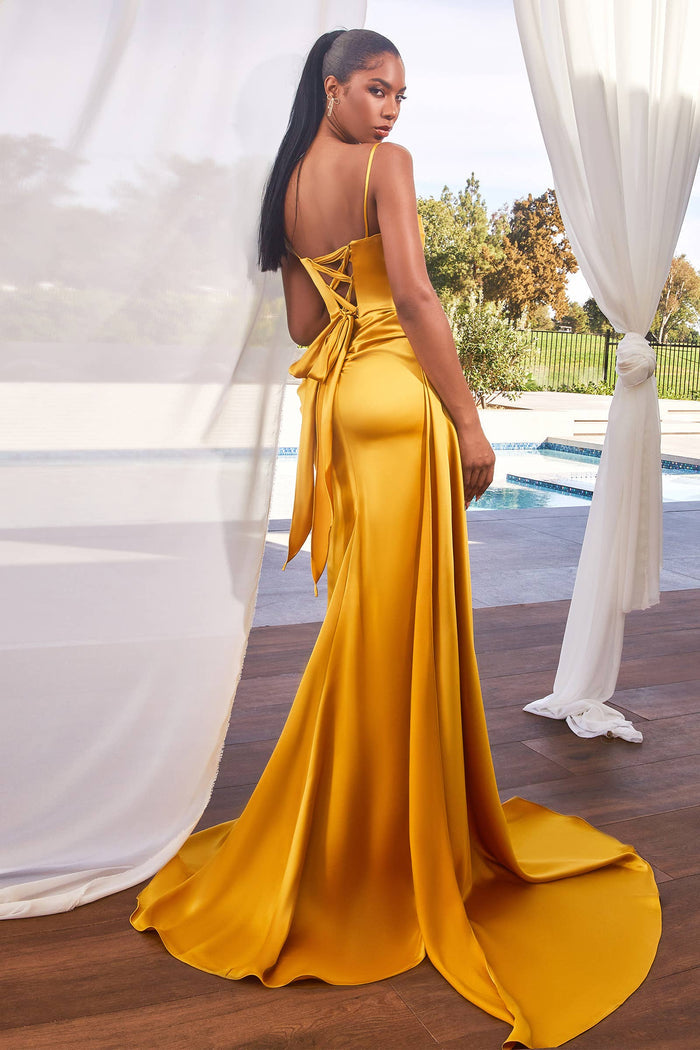 1 SATIN PLEATED GOWN WITH EMBELLISHMENT