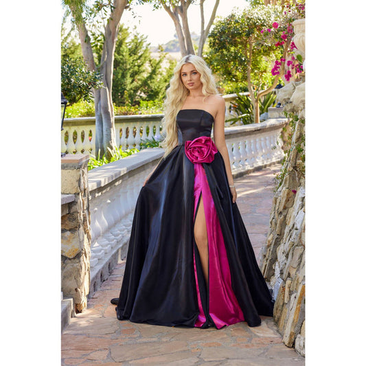 1 STRAPLESS MOONLIGHT ORGANZA GOWN WITH OVERSIZED ROSETTE DETA