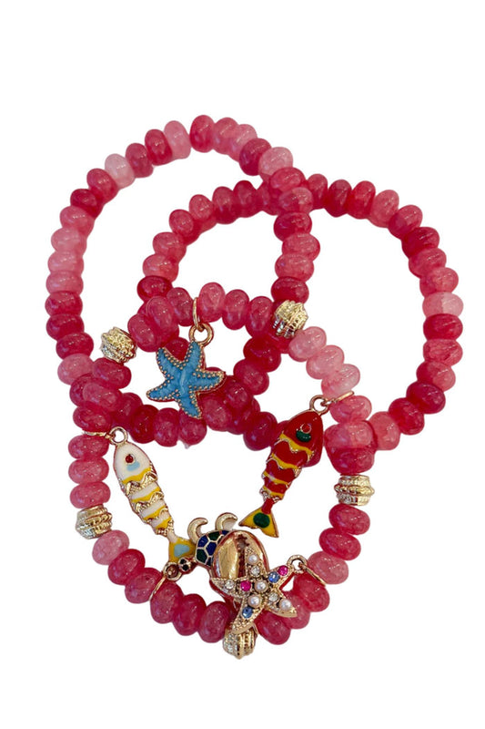 3 Pack Red Beaded Ocean Bracelets