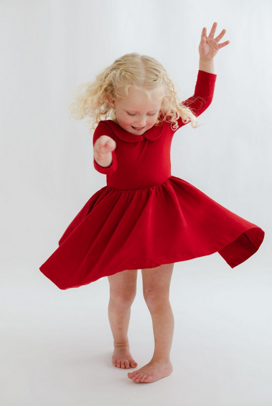 3/4 Sleeve Twirl Dress in Classic Red