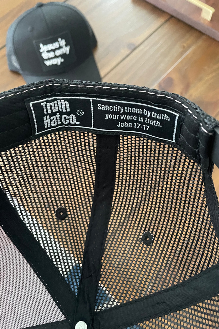 Hat sweat band with logo and  John 17:17 bible verse