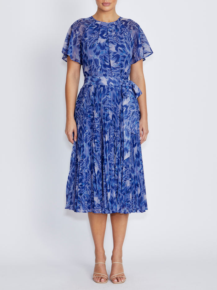 Aldina Periwinkle Abstract Pleated Dress