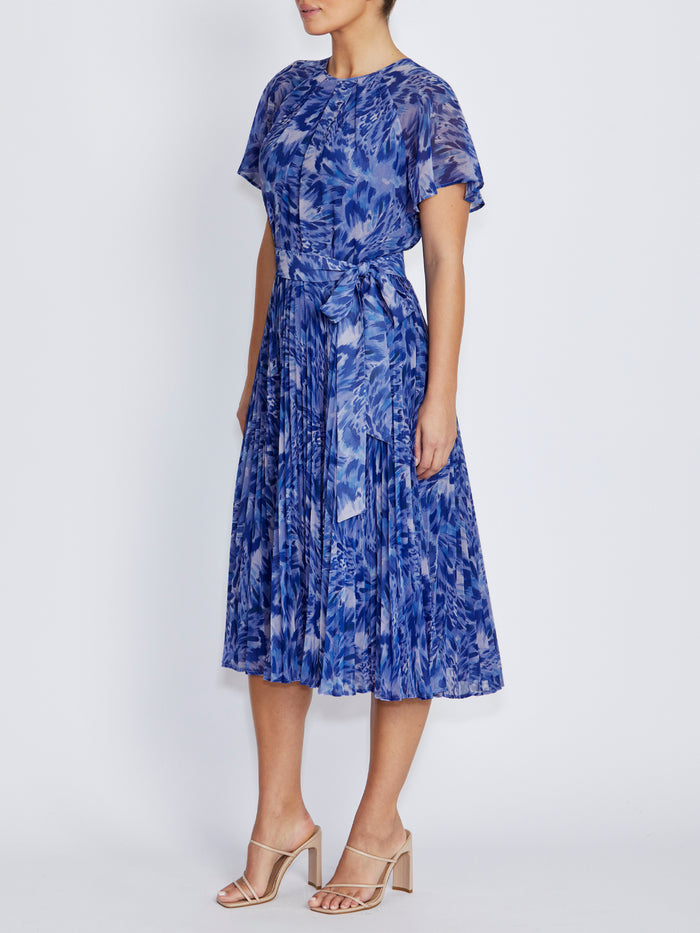 Aldina Periwinkle Abstract Pleated Dress