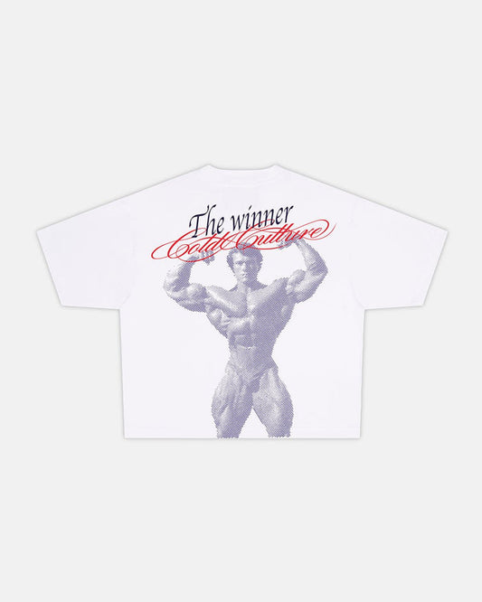 ALL IN TEE WHITE - white graphic print tee, flat lay - Cold Culture #woman