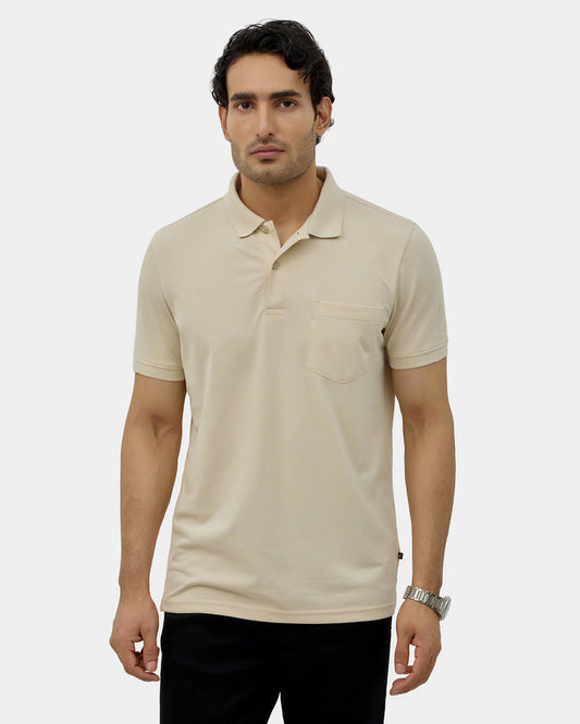 Almond Beige Textured Polo - Lina
