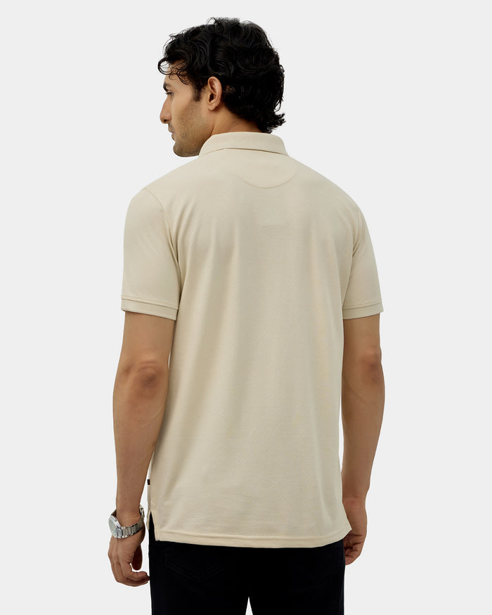 Almond Beige Textured Polo - Lina