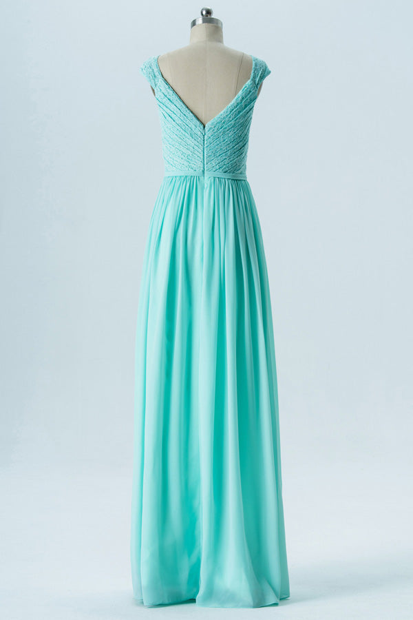 Aqua Blue Sweetheart Cap Sleeve Bridesmaid Dress