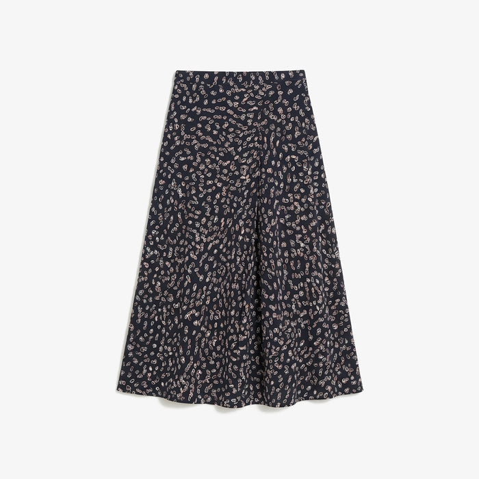 Black floral patterned skirt on a white background