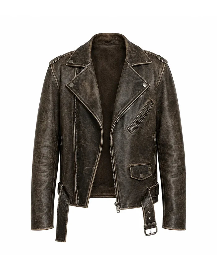 Austin Butler Distressed Brown Leather Bomber Jacket