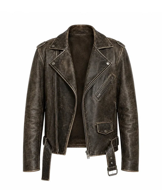 Austin Butler Distressed Brown Leather Bomber Jacket