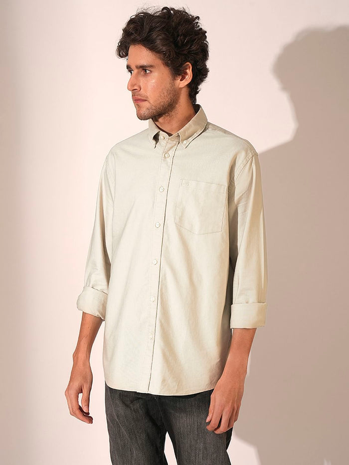 Beige Cotton Oxford Shirt