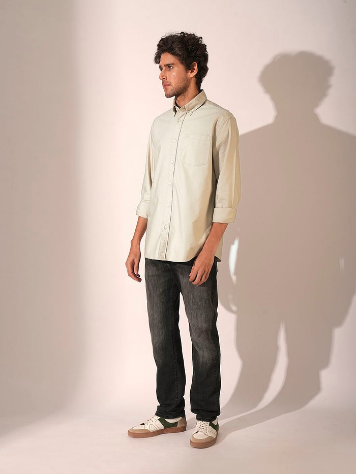 Beige Cotton Oxford Shirt
