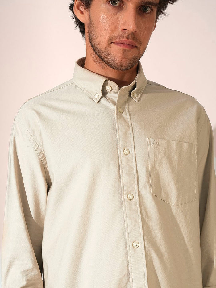 Beige Cotton Oxford Shirt