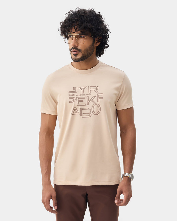 Beige Crew Neck Printed T-Shirt - Kamigata