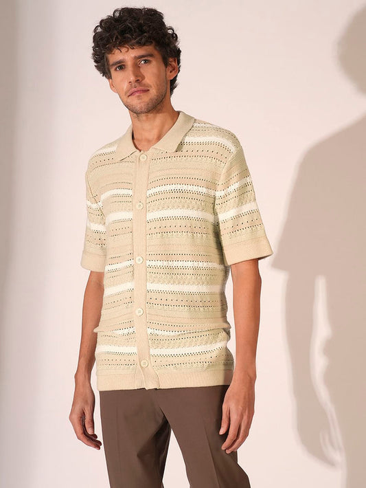 Beige Crochet Organic Cotton Polo