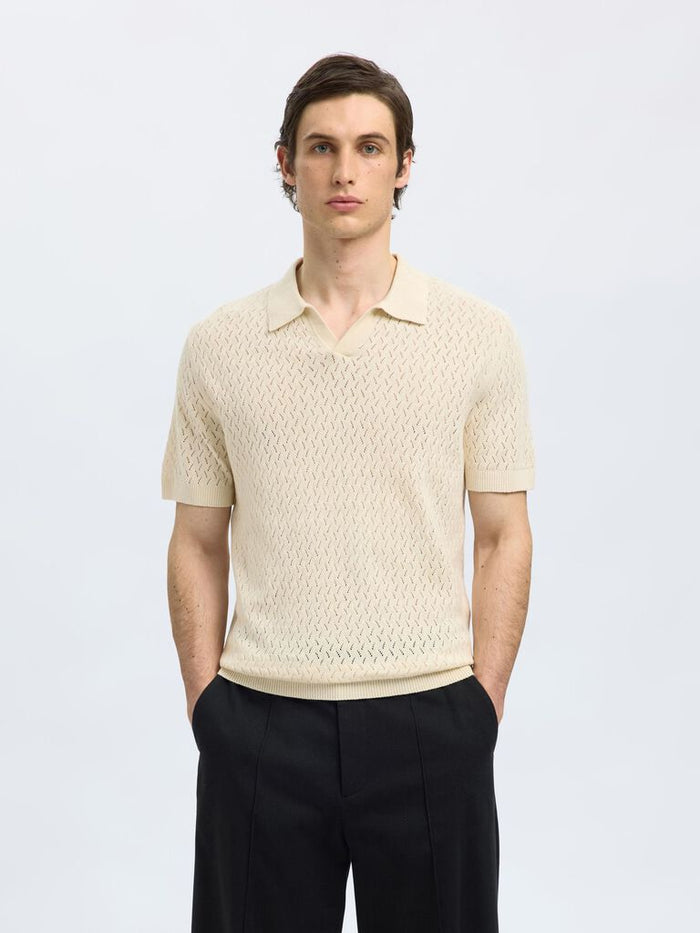 Beige Crochet Organic Cotton Polo