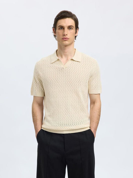 Beige Crochet Organic Cotton Polo