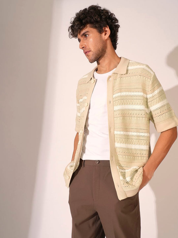Beige Crochet Organic Cotton Polo