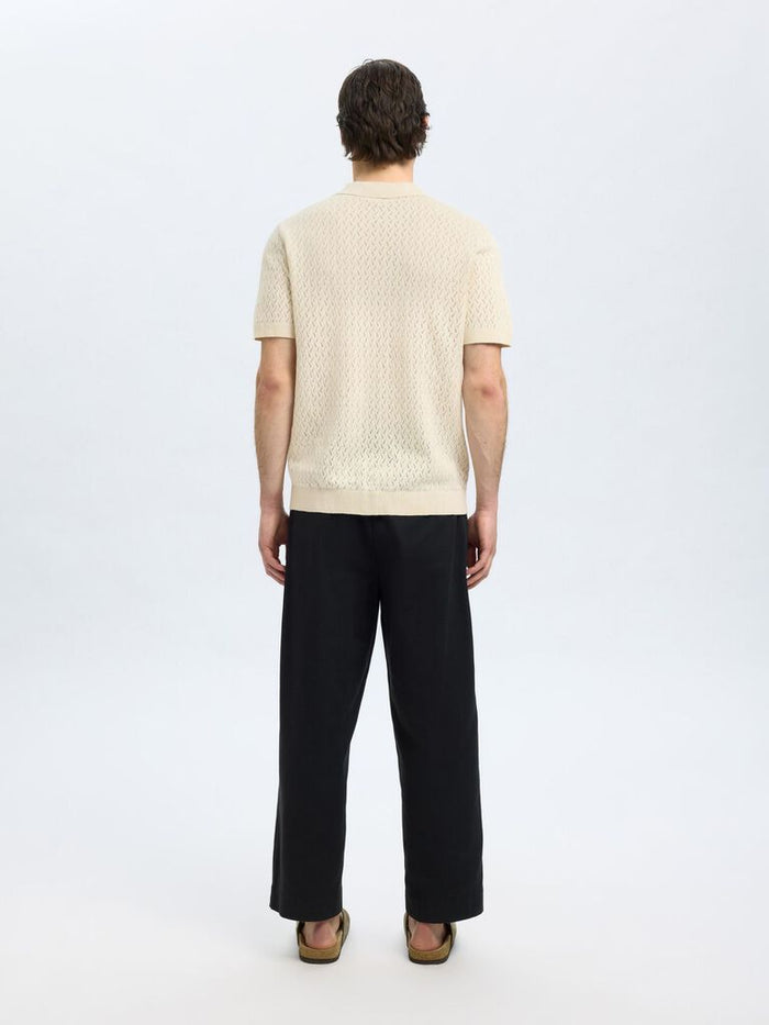Beige Crochet Organic Cotton Polo