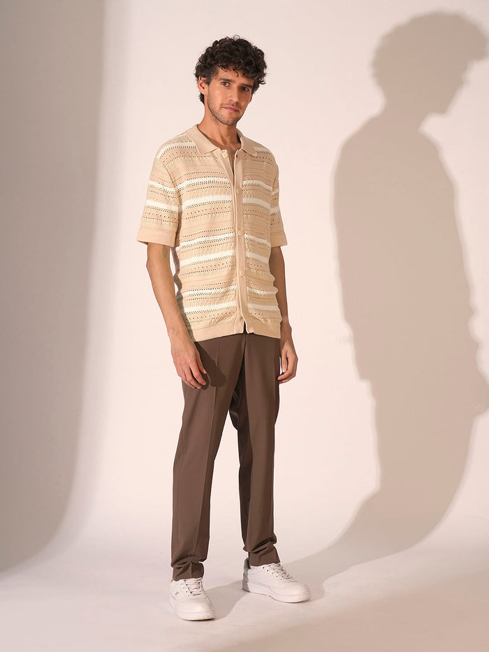 Beige Crochet Organic Cotton Polo
