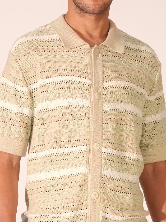 Beige Crochet Organic Cotton Polo