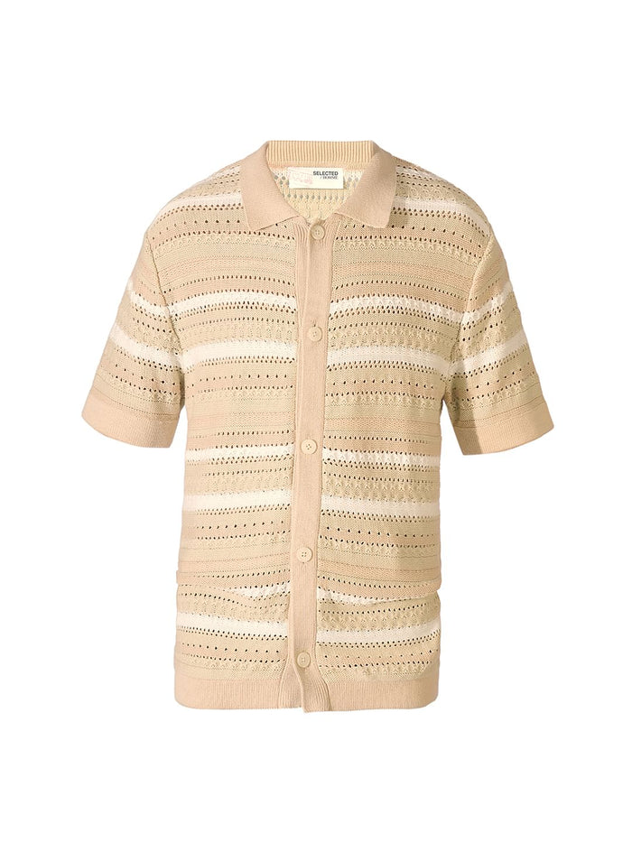 Beige Crochet Organic Cotton Polo