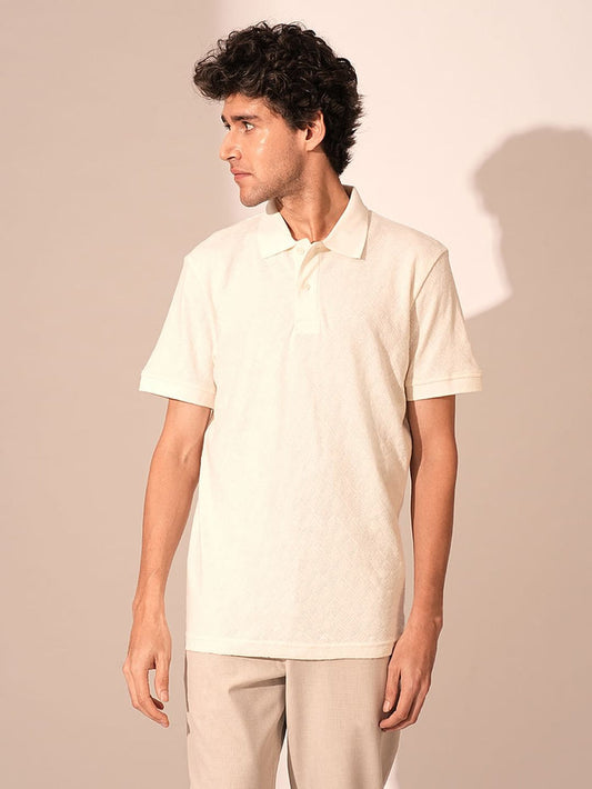 Beige Jacquard Organic Cotton Polo
