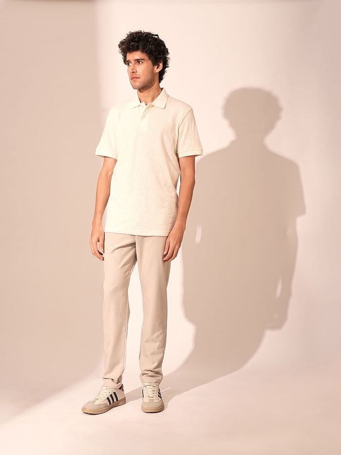 Beige Jacquard Organic Cotton Polo