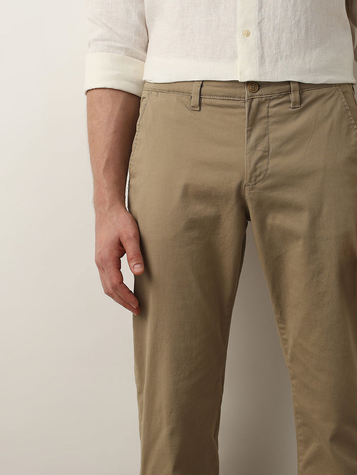 Beige Mid Rise Chino Pants
