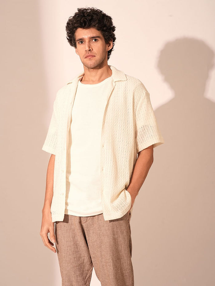 Beige Organic Cotton Jacquard Shirt