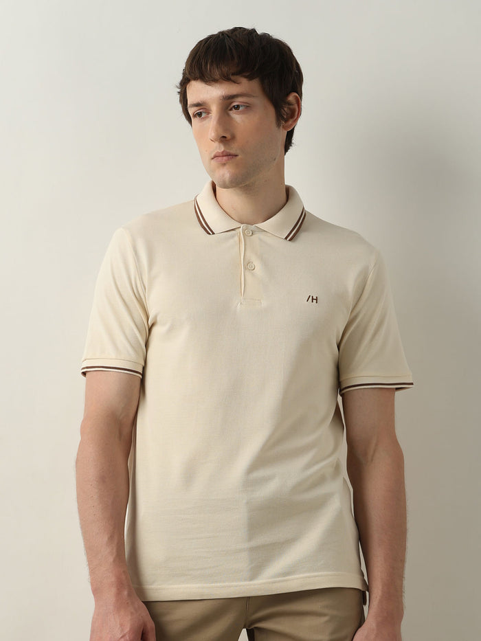 Beige Organic Cotton Polo T-shirt
